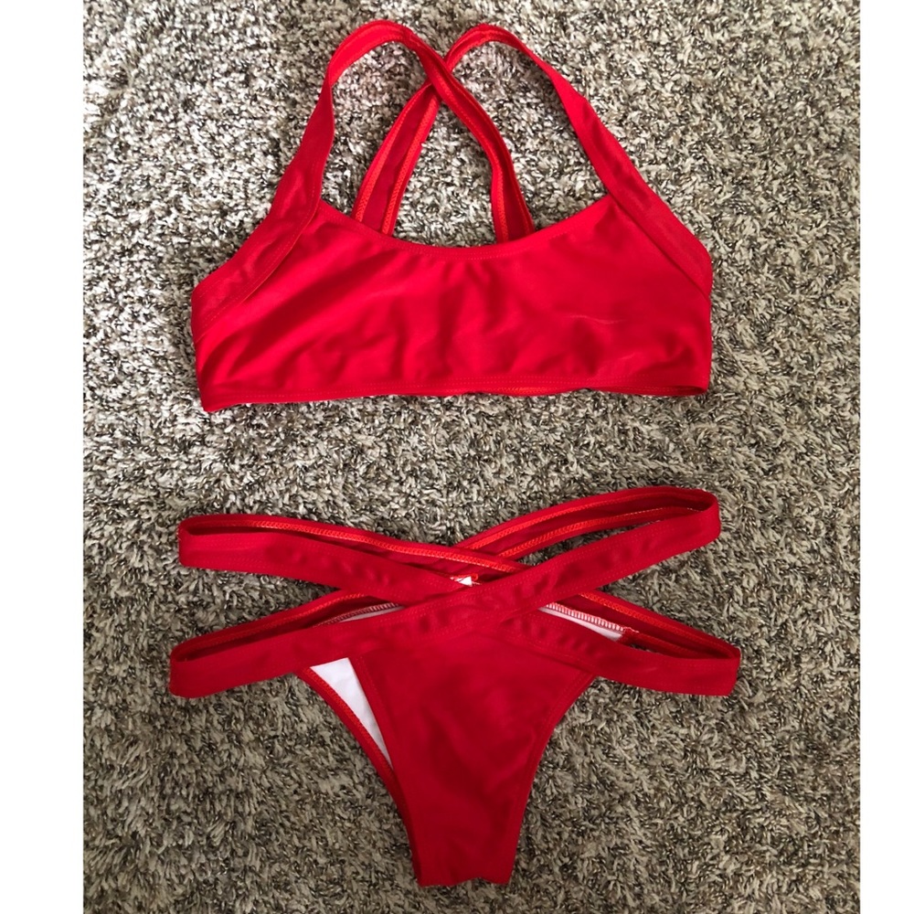 Red cutout bikini set